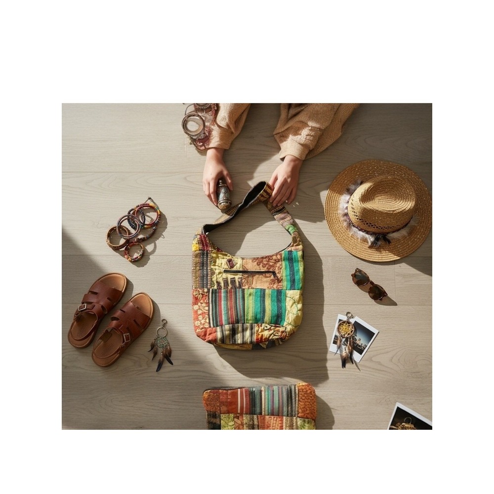 Patchwork Crossbody Bag Boho Hippie Festival Indian Cotton Colorful Tote Bold